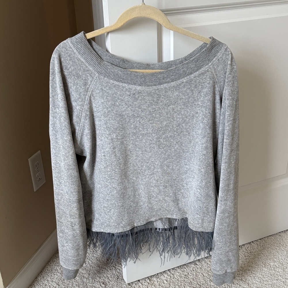 Gray Sweater with Feather Hem